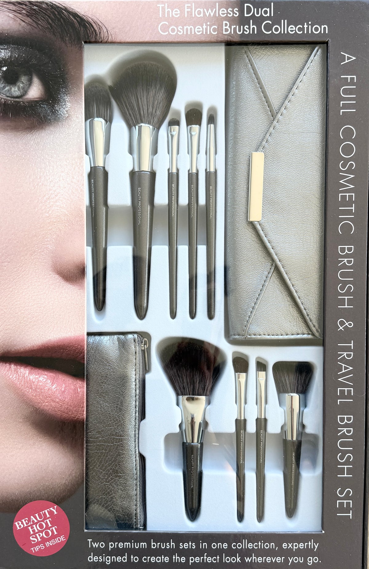 The Flawless Dual Cosmetic Brush Collection 11pc Full & Travel Brush Set