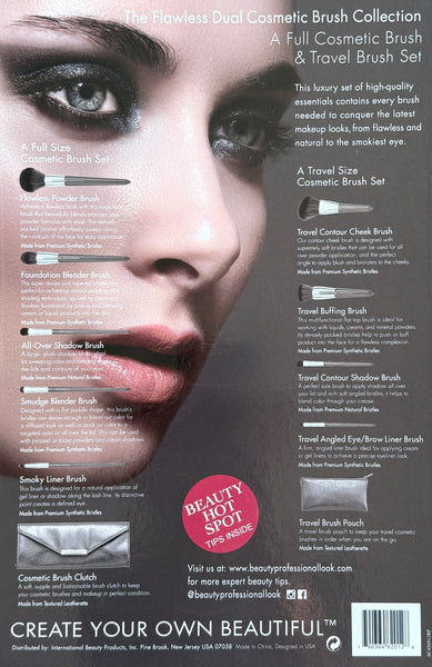 The Flawless Dual Cosmetic Brush Collection 11pc Full & Travel Brush Set